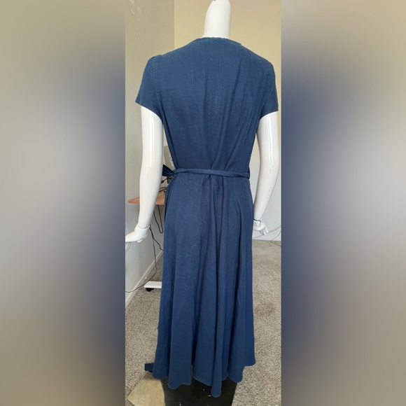 New Ralph Lauren Midi 100% Linen Navy Dress (8) - Picture 3 of 16